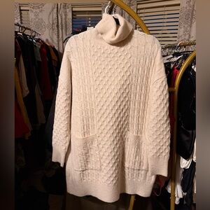 Zara NWOT ivory cream cable knit mini sweater turtleneck oversized dress